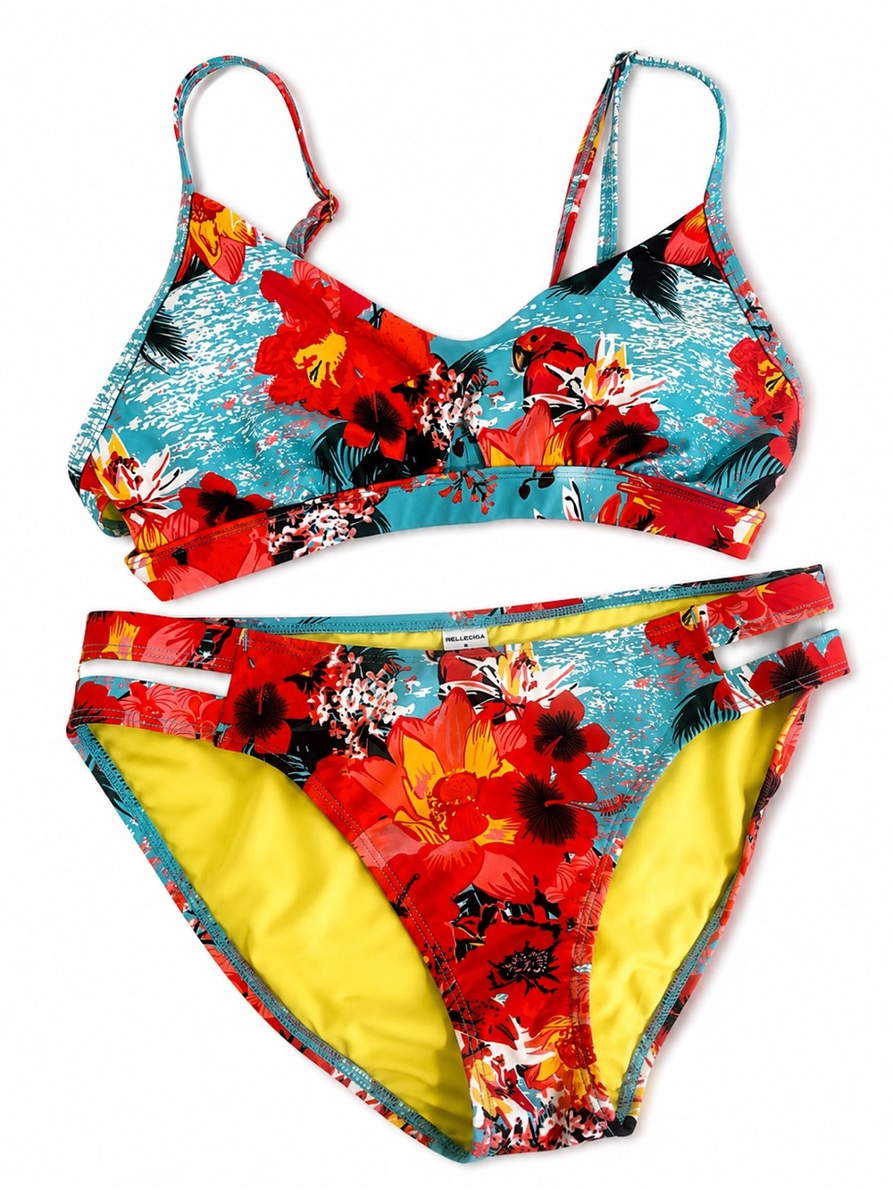 RELLECIGA Floral Bikini Set - Turquoise, Red & Yellow